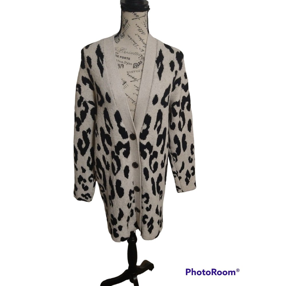 Something Navy Leopard Print Button-Up Sweater Ca… - image 1